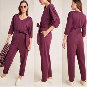 Anthropologie‎ Sutton Ponte Jumpsuit Women's Size XS Purple Belted Relaxed Work